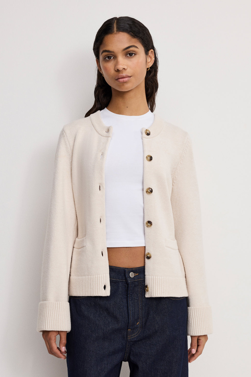 Luxury BUTTON FRONT KNIT CARDIGAN VANILLA001