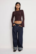 Luxury BELL SLEEVE KNIT CARDIGAN BARK003