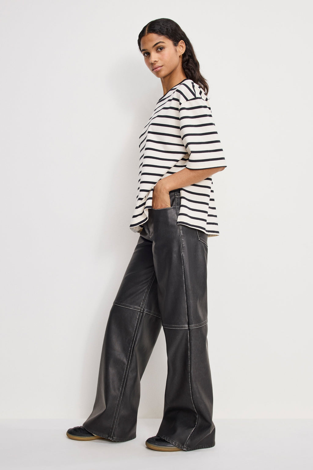 Luxury GOOD SKATE FAUX LEATHER PANTS BLACK001