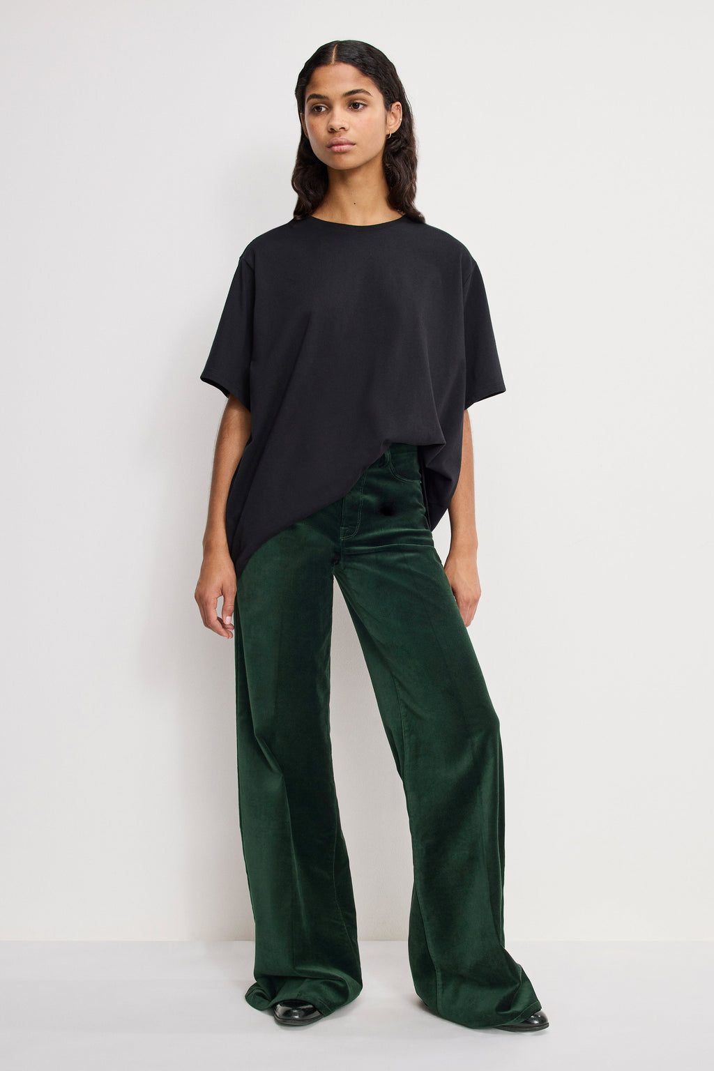Luxury VELVET GOOD WAIST PALAZZO PANTS PINE GREEN003