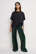Luxury VELVET GOOD WAIST PALAZZO PANTS PINE GREEN003