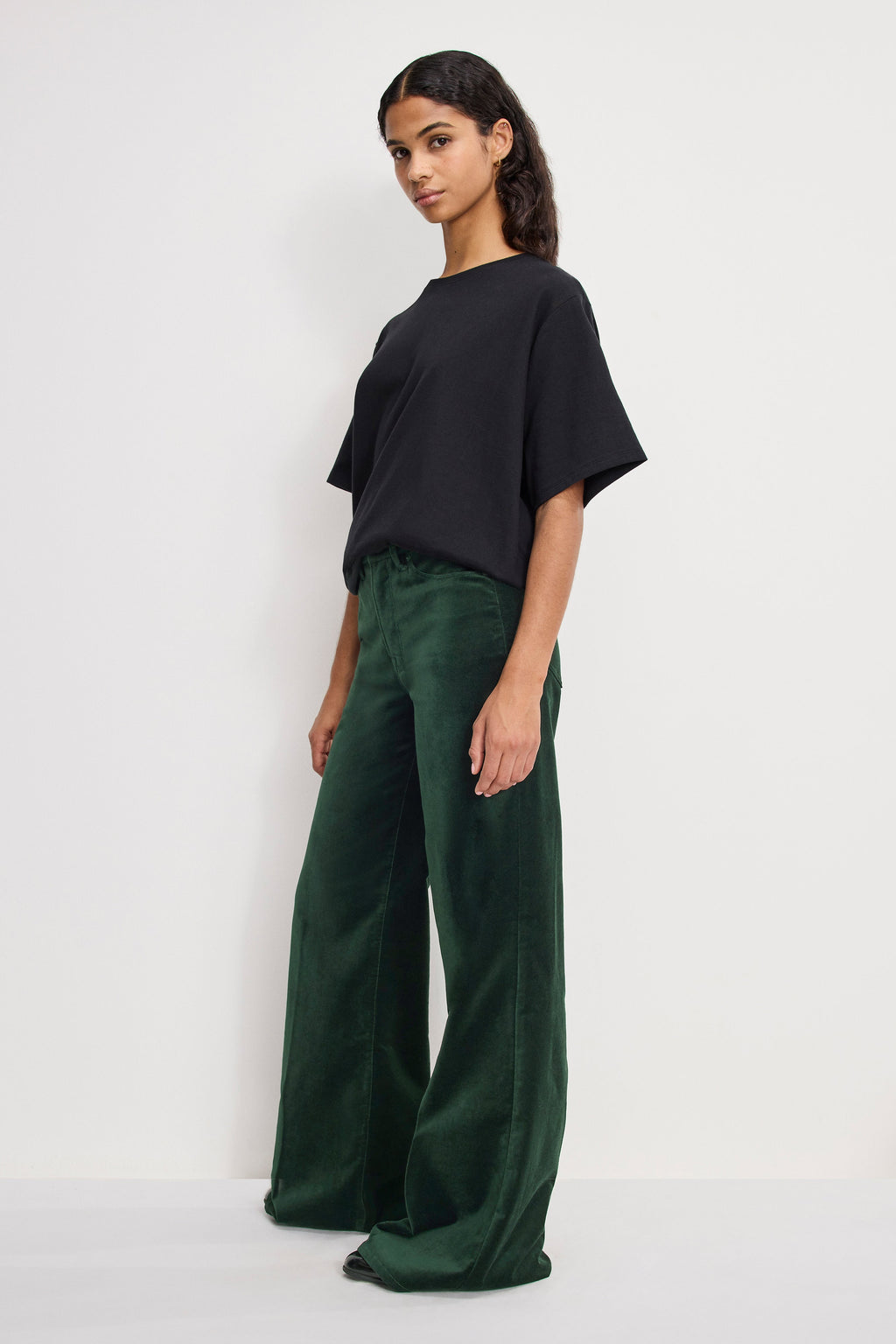 Luxury VELVET GOOD WAIST PALAZZO PANTS PINE GREEN003