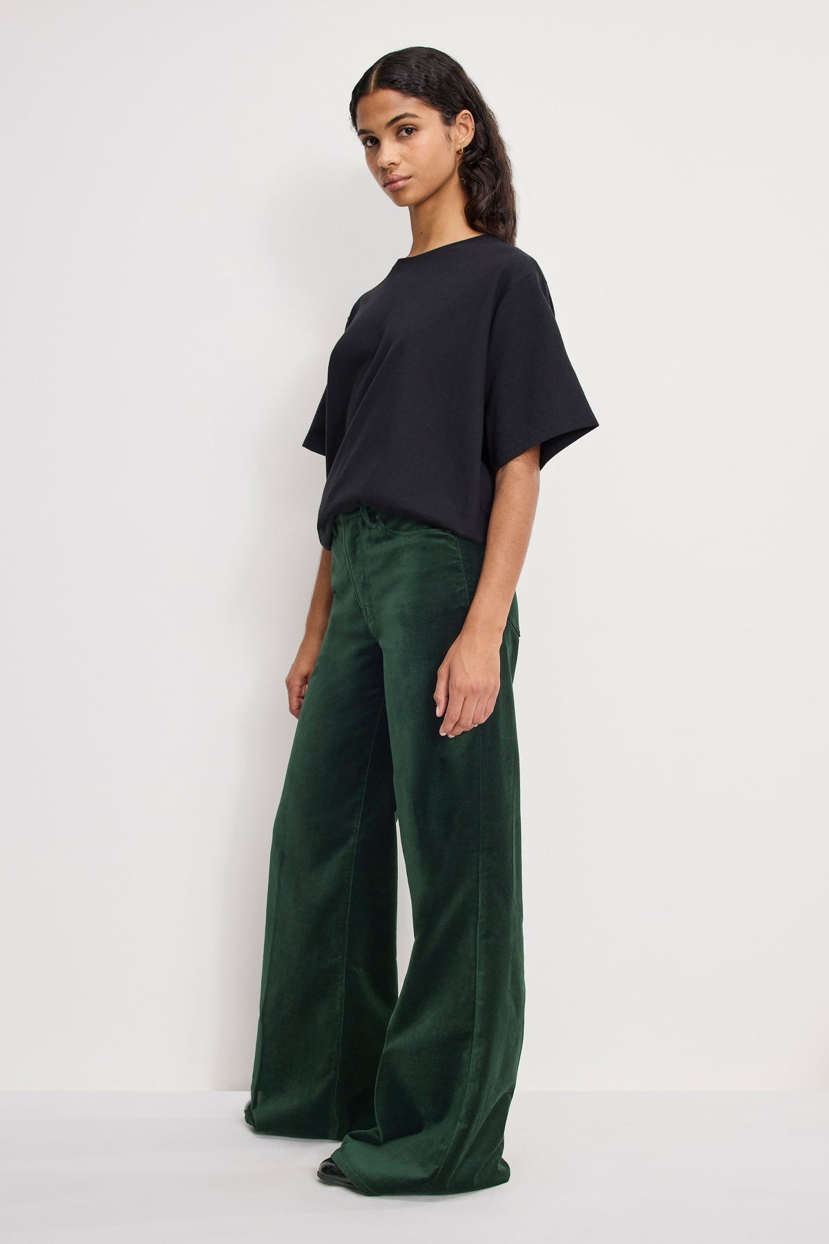 Luxury VELVET GOOD WAIST PALAZZO PANTS PINE GREEN003