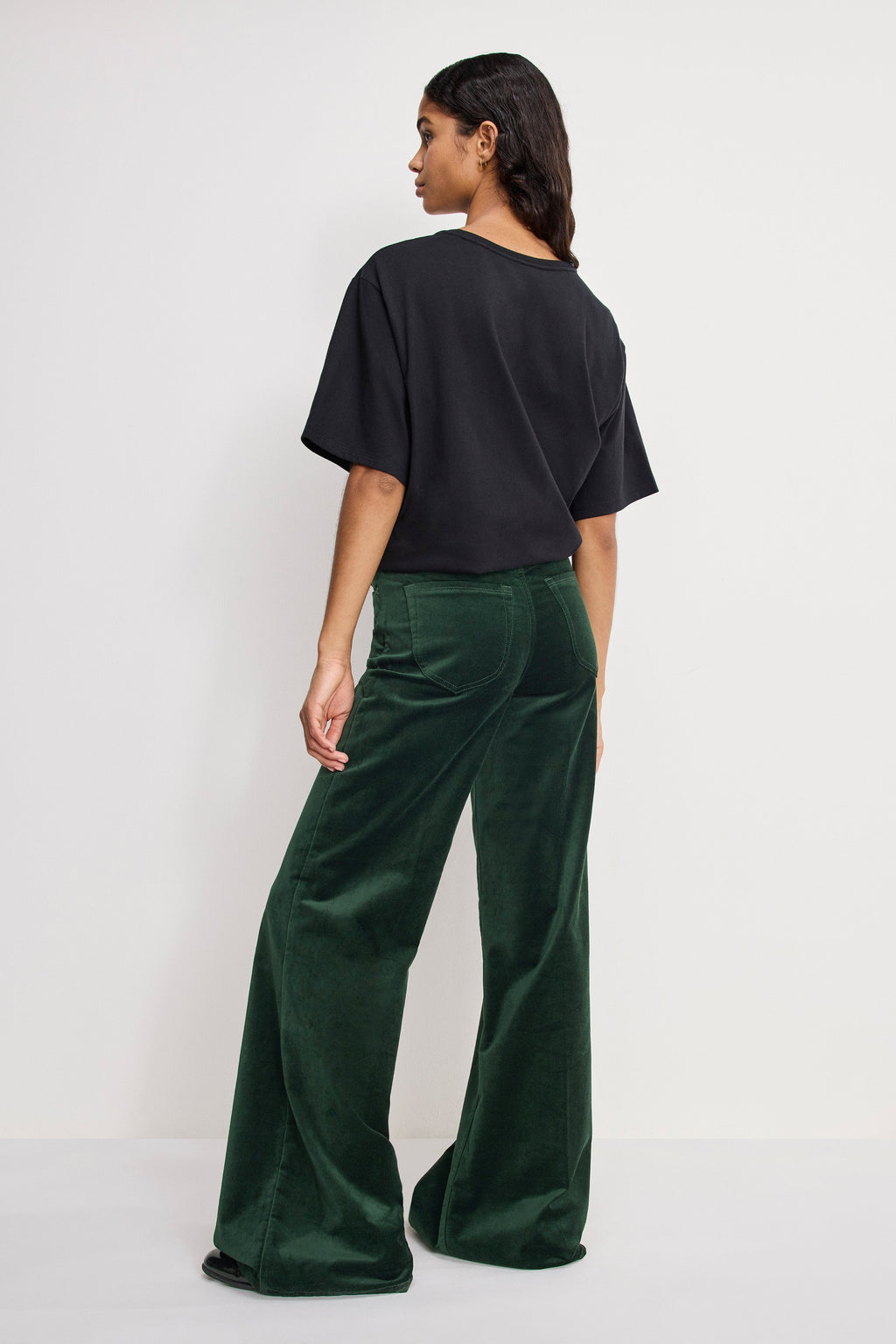Luxury VELVET GOOD WAIST PALAZZO PANTS PINE GREEN003