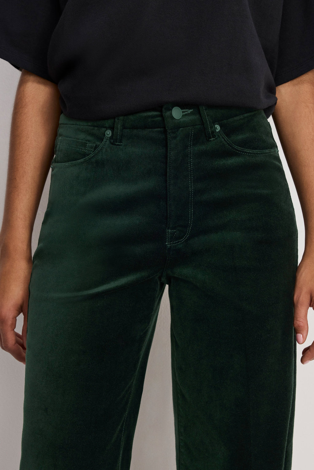 Luxury VELVET GOOD WAIST PALAZZO PANTS PINE GREEN003