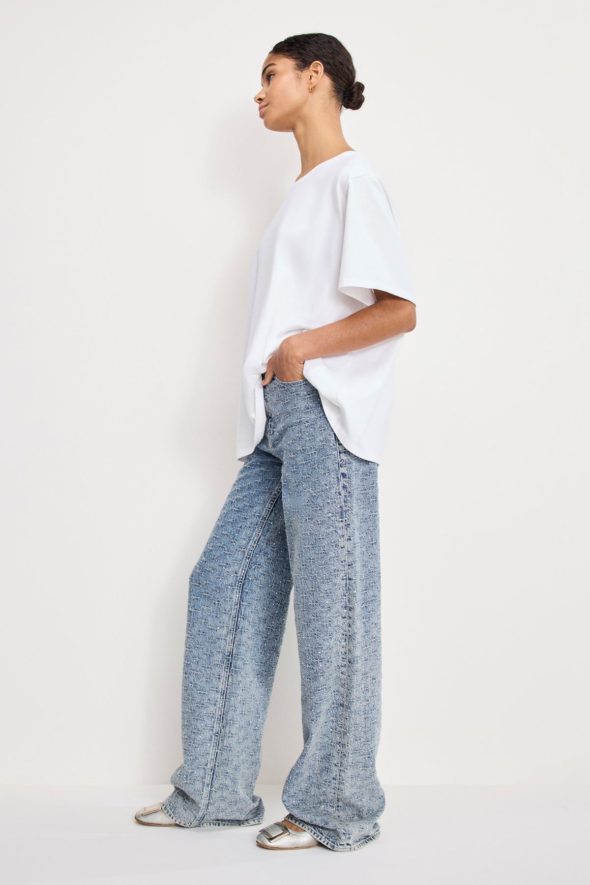 Luxury GOOD SKATE WIDE CRYSTAL JEANS INDIGO1070