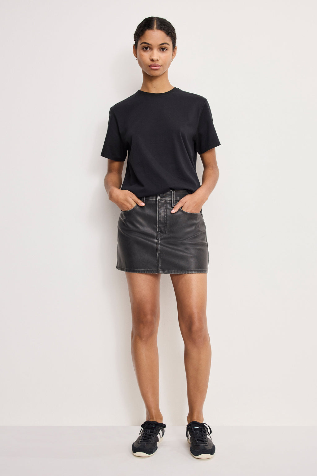 Luxury FAUX LEATHER GOOD 90S MINI SKIRT BLACK001