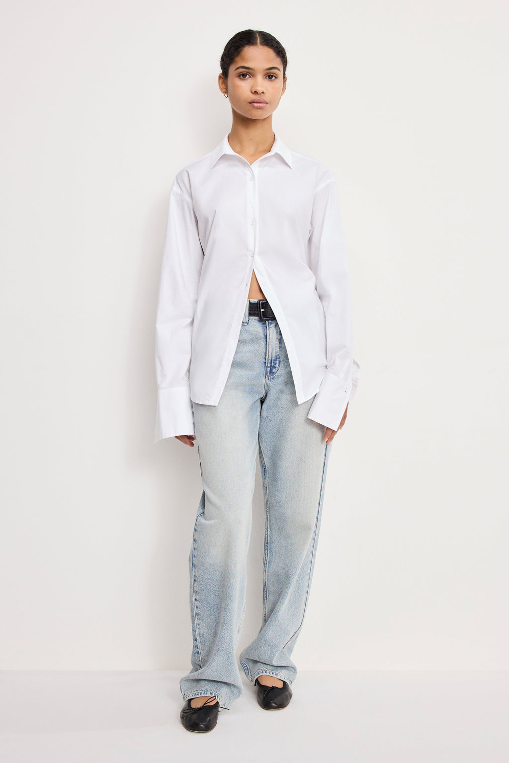 Luxury POPLIN TIE BACK SHIRT WHITE001