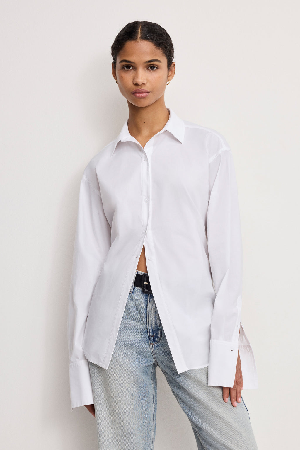 Luxury POPLIN TIE BACK SHIRT WHITE001