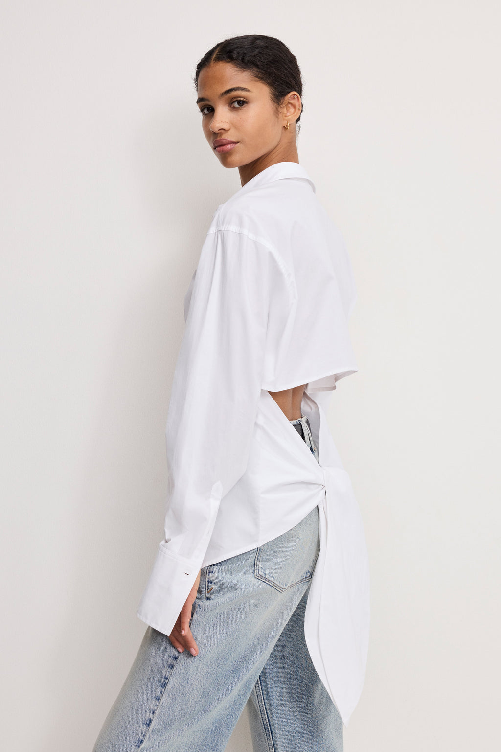 Luxury POPLIN TIE BACK SHIRT WHITE001
