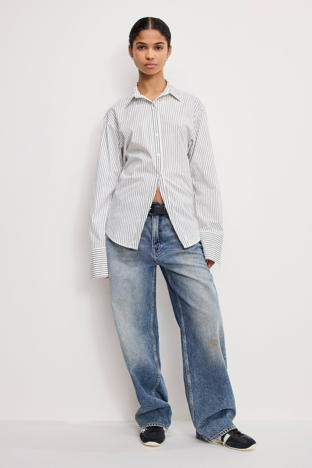 Luxury POPLIN TIE BACK SHIRT BCW PINSTRIPE001