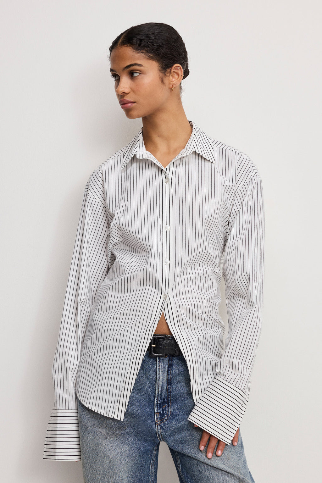 Luxury POPLIN TIE BACK SHIRT BCW PINSTRIPE001