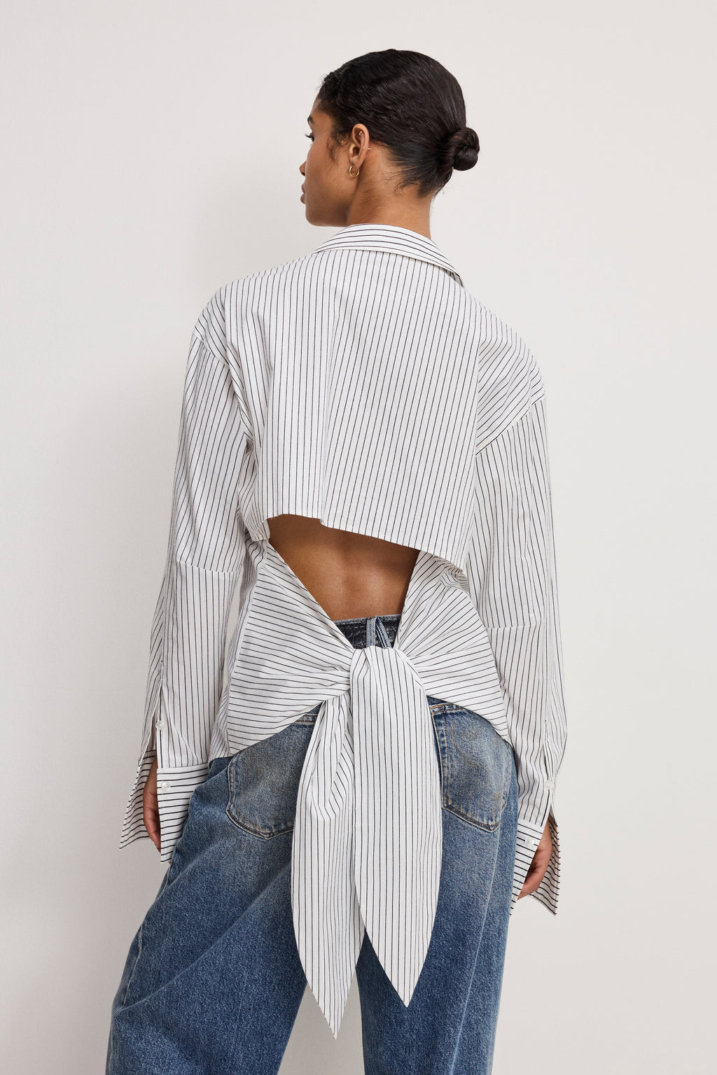 Luxury POPLIN TIE BACK SHIRT BCW PINSTRIPE001