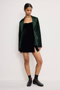 Luxury VELVET SCULPTED BLAZER PINE GREEN003