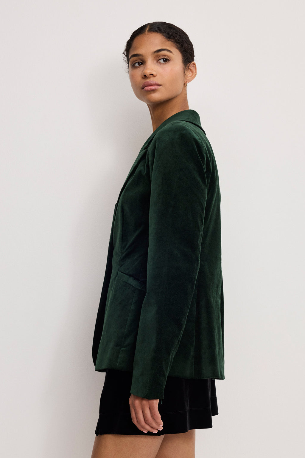Luxury VELVET SCULPTED BLAZER PINE GREEN003
