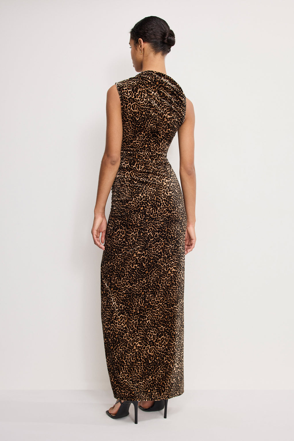 Luxury VELVET HIGH NECK MAXI DRESS MINI LUCKY LEOPARD