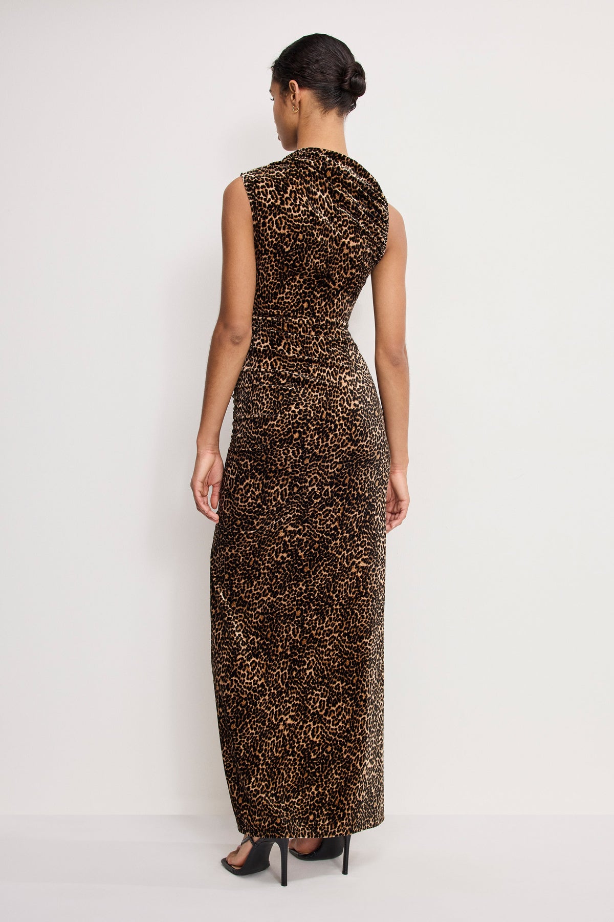 Luxury VELVET HIGH NECK MAXI DRESS MINI LUCKY LEOPARD