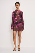Luxury MESH MINI DRESS DARK SPACED ROSES001