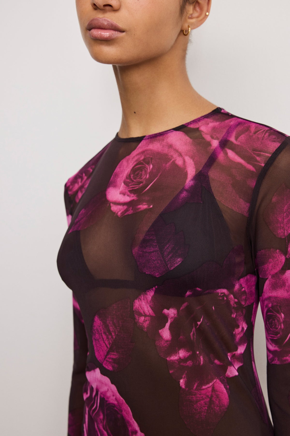 Luxury MESH MINI DRESS DARK SPACED ROSES001
