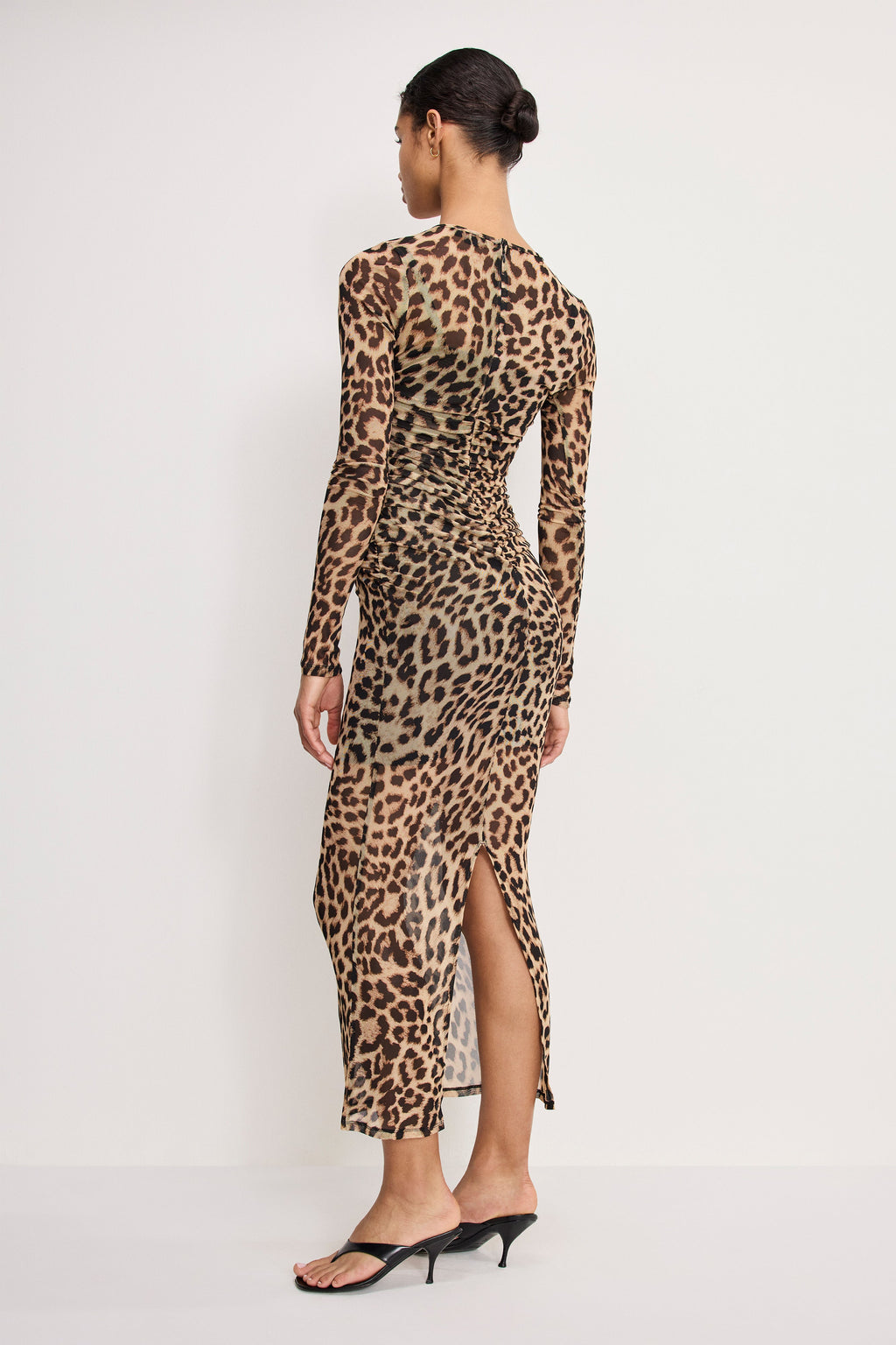Luxury MESH RUCHED MAXI DRESS LUCKY LEOPARD001
