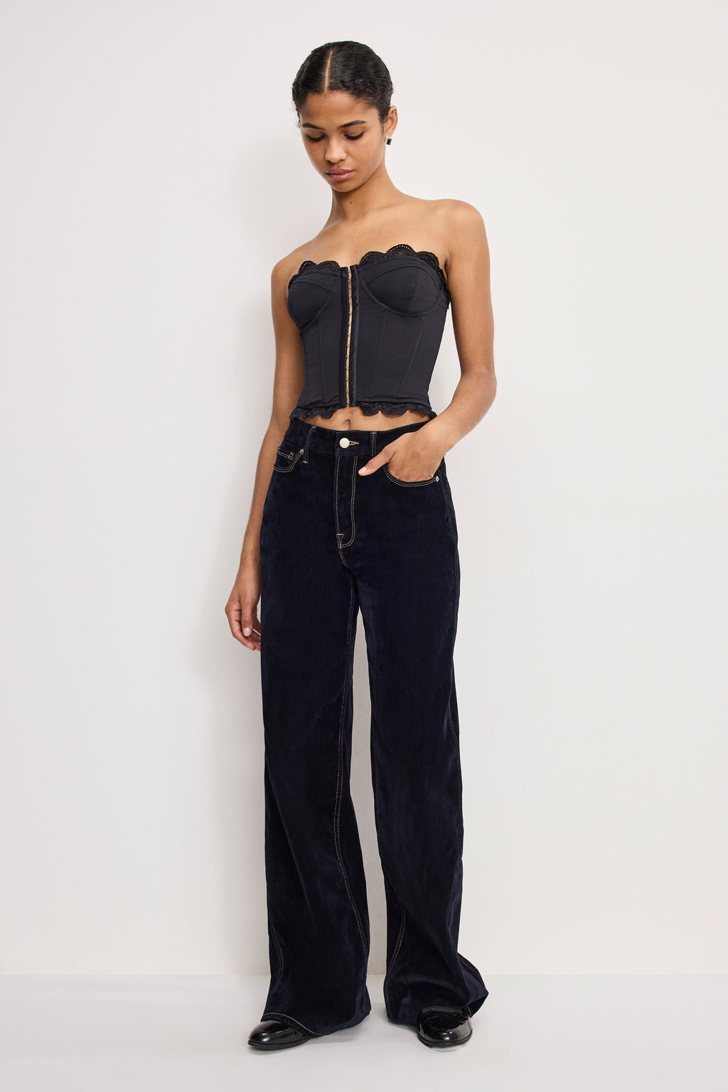 Luxury MATTE JERSEY LACE TRIM BUSTIER BLACK001