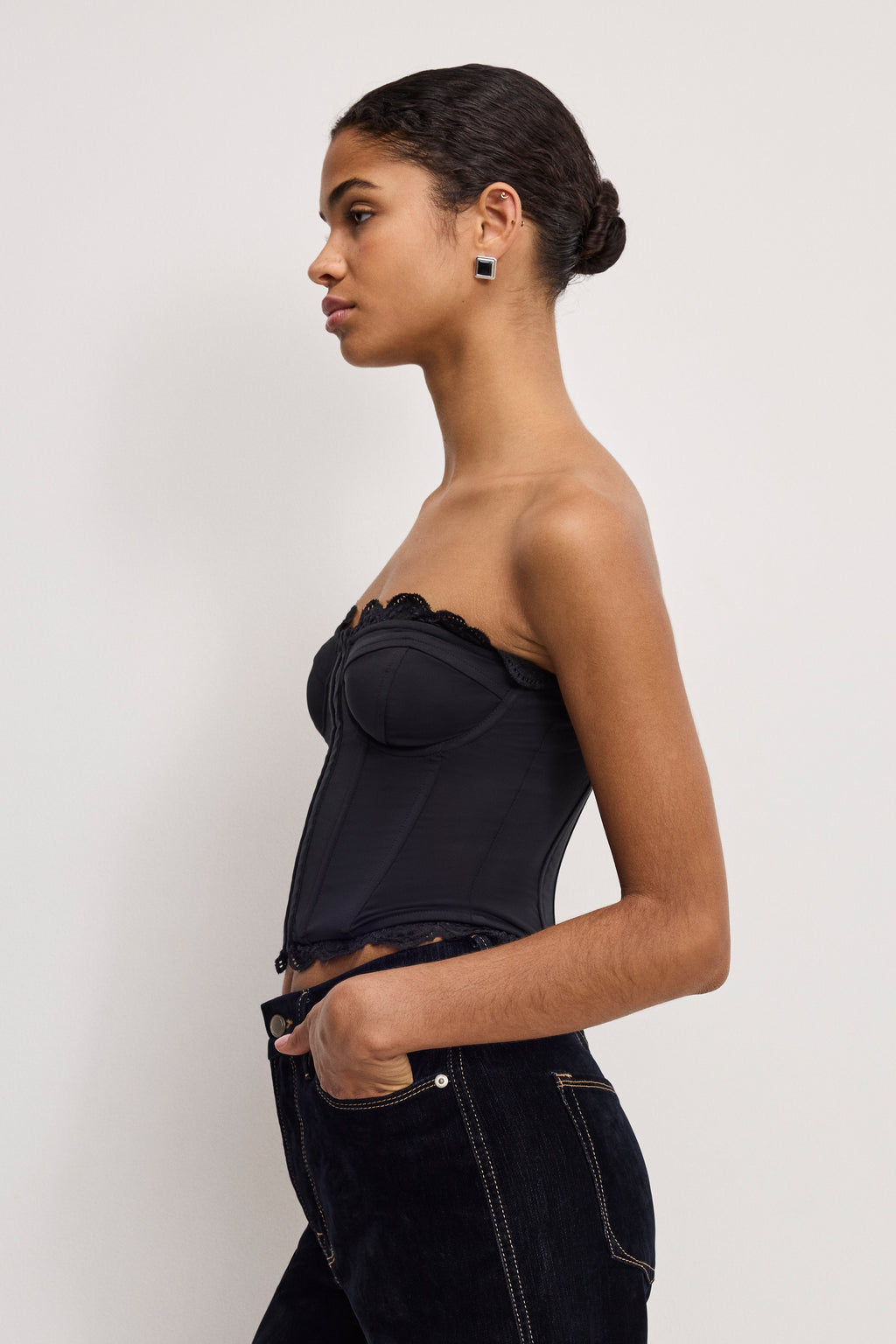 Luxury MATTE JERSEY LACE TRIM BUSTIER BLACK001