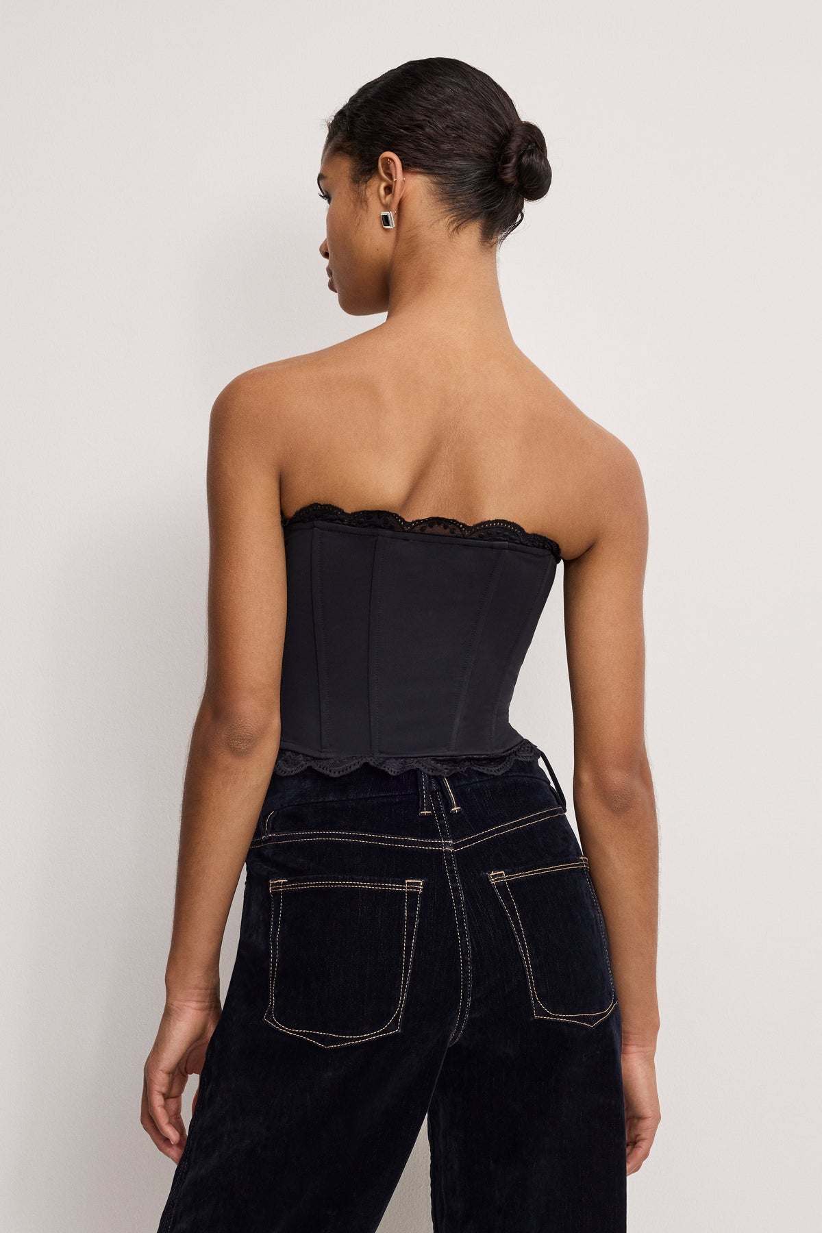Luxury MATTE JERSEY LACE TRIM BUSTIER BLACK001