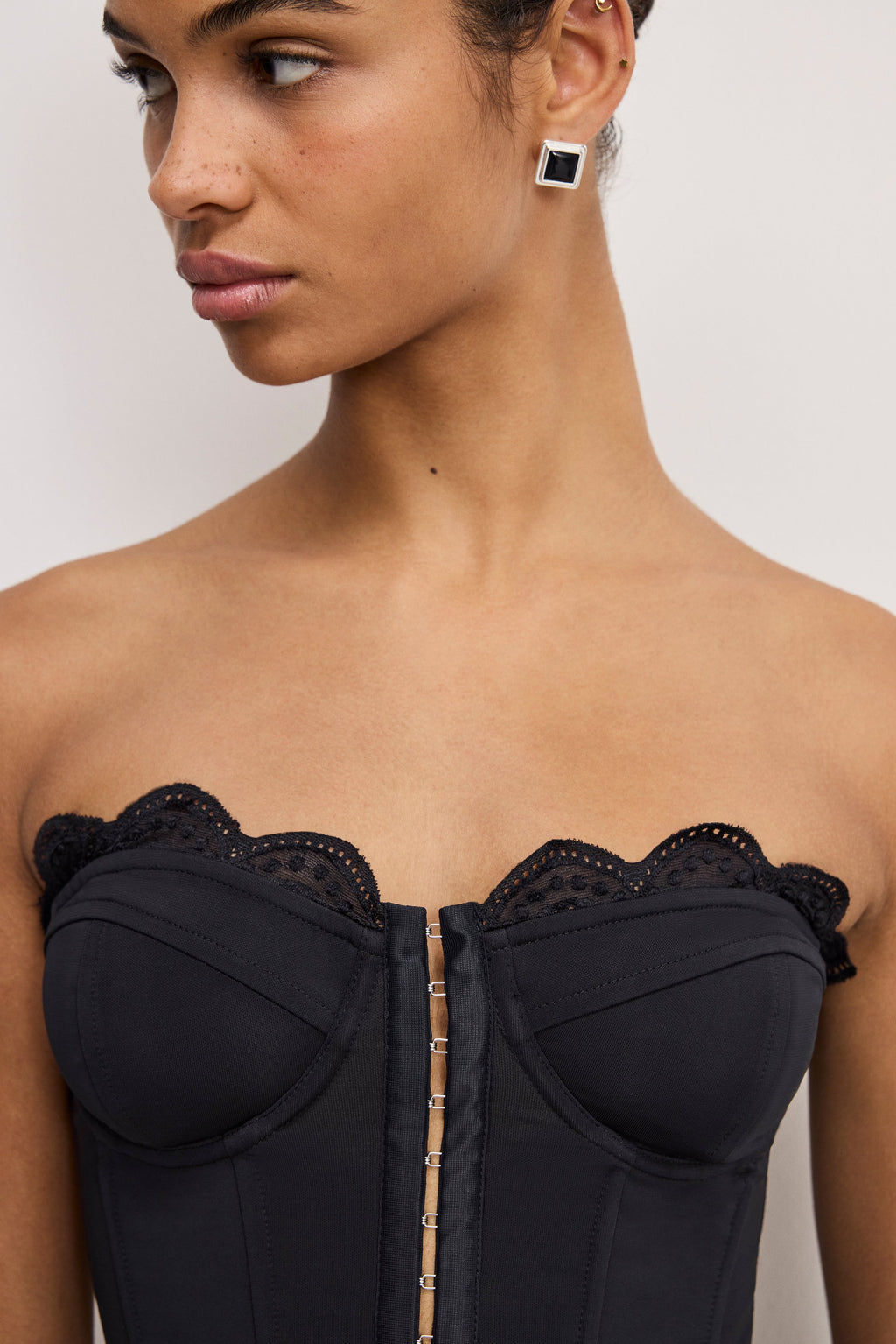 Luxury MATTE JERSEY LACE TRIM BUSTIER BLACK001