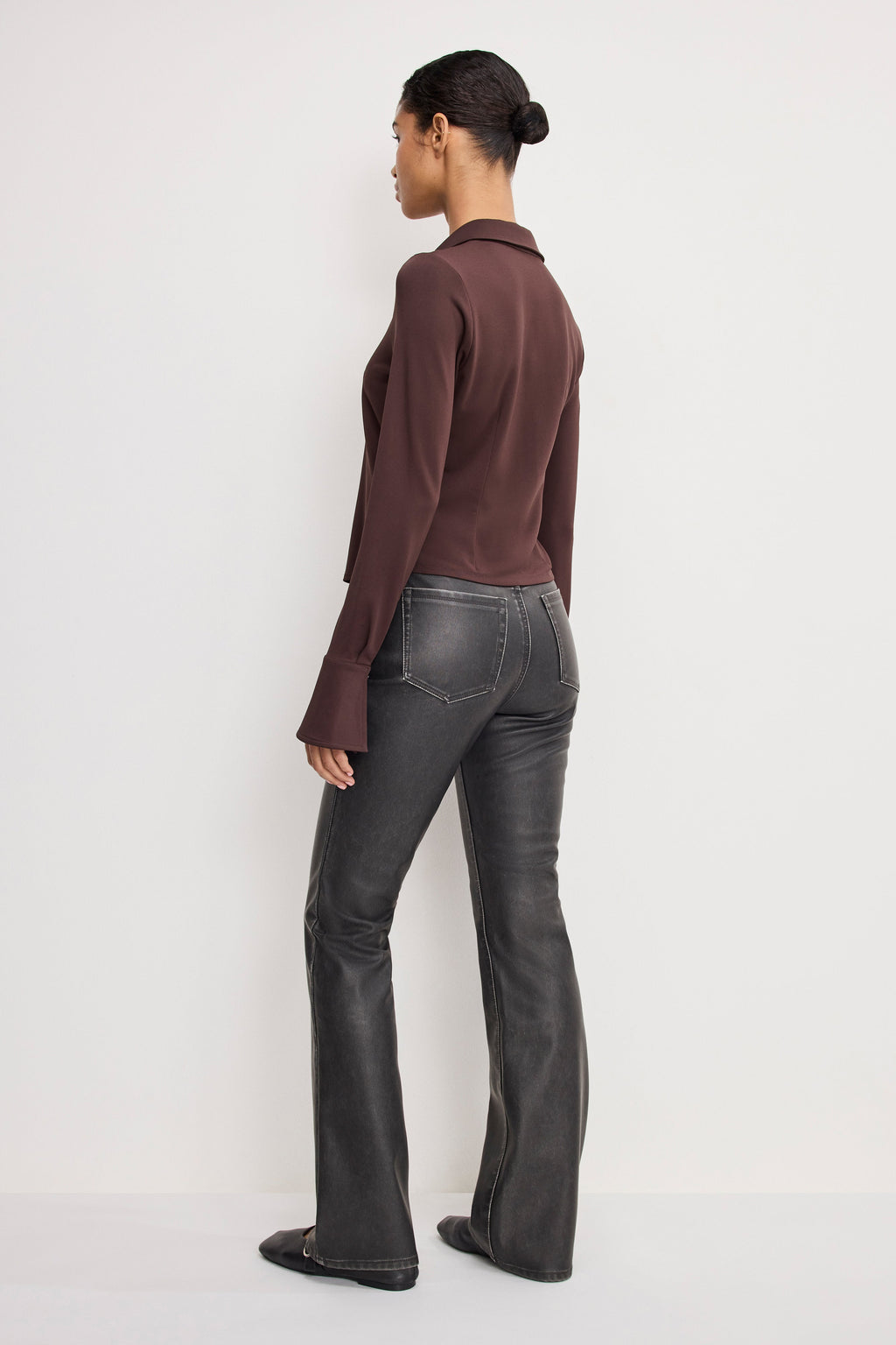 Luxury GOOD CLASSIC BOOTCUT FAUX LEATHER PANTS BLACK001