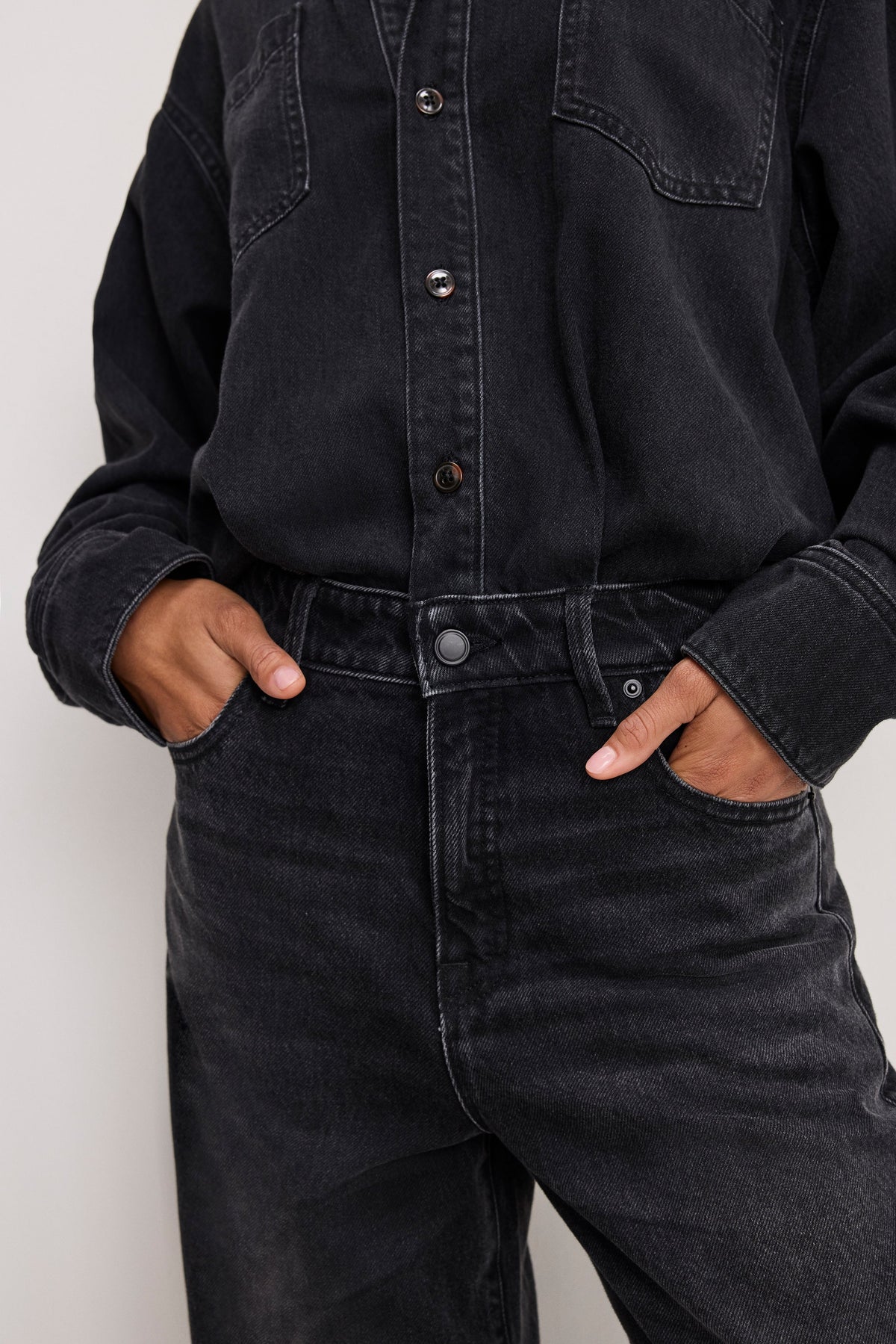 Luxury DENIM SHIRT JUMPSUIT BLACK389