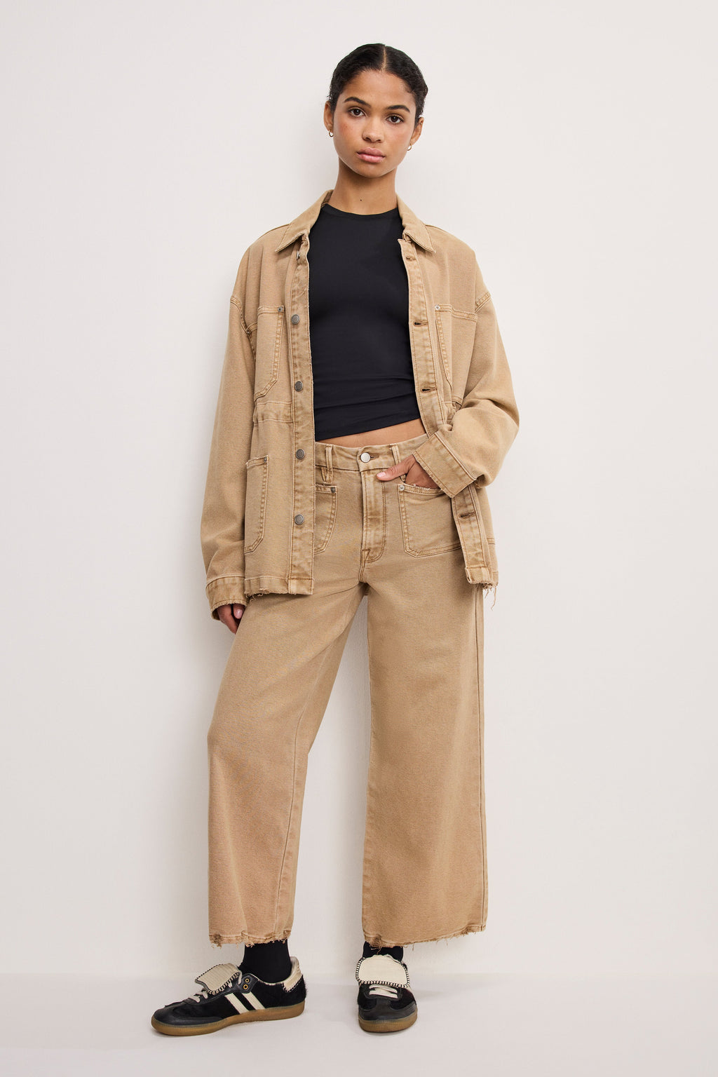 Luxury PALAZZO CROPPED PANTS GOOD KHAKI001
