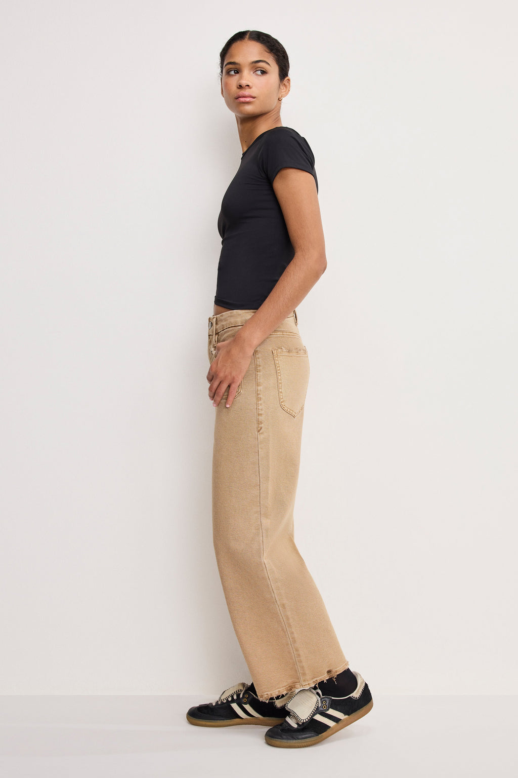 Luxury PALAZZO CROPPED PANTS GOOD KHAKI001