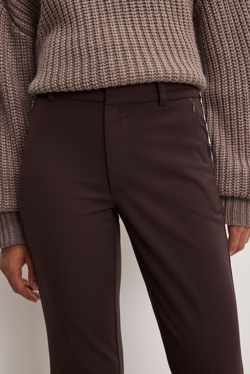 Luxury ESSENTIAL SUITING FLARE TROUSERS DARK CHOCOLATE
