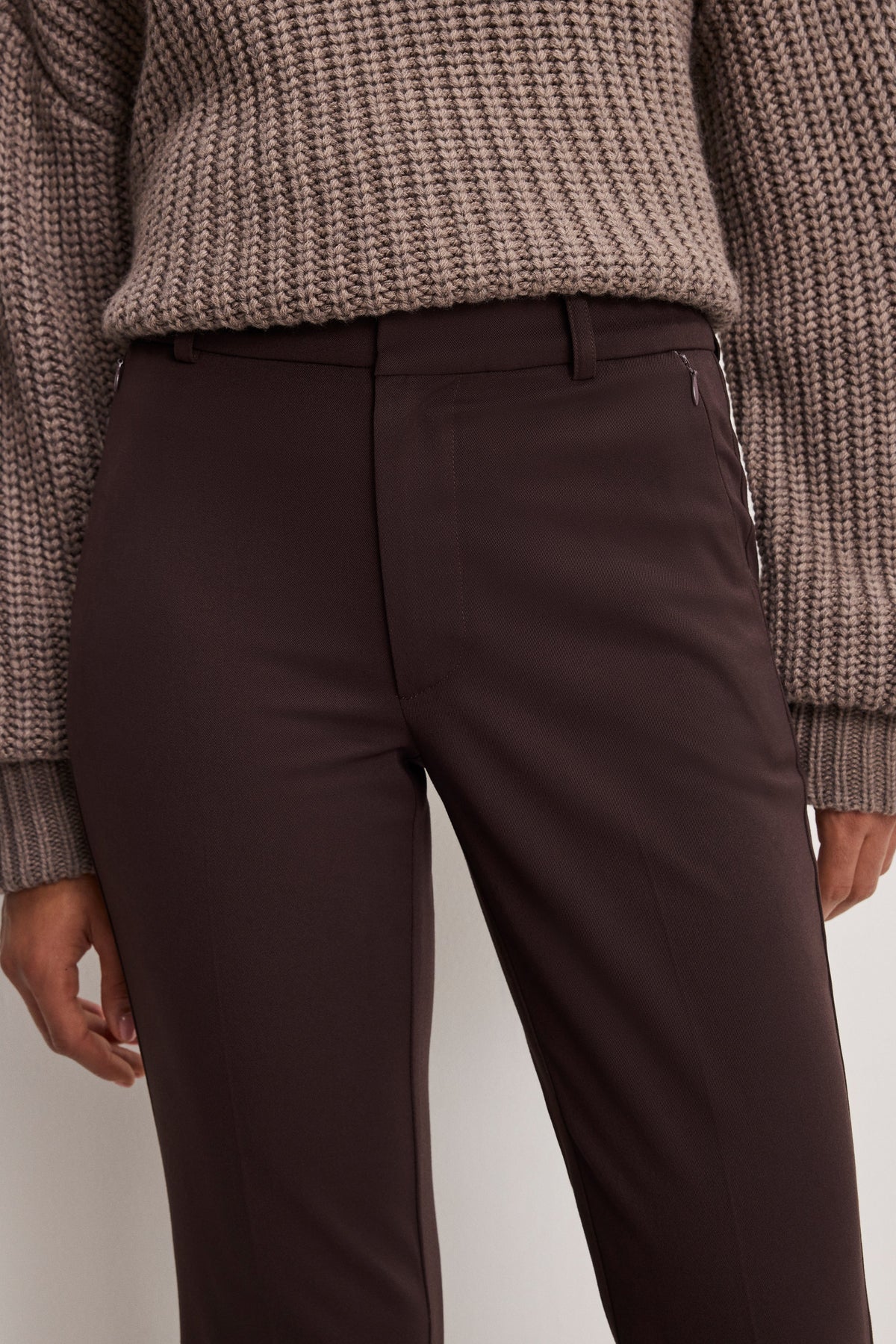 Luxury ESSENTIAL SUITING FLARE TROUSERS DARK CHOCOLATE