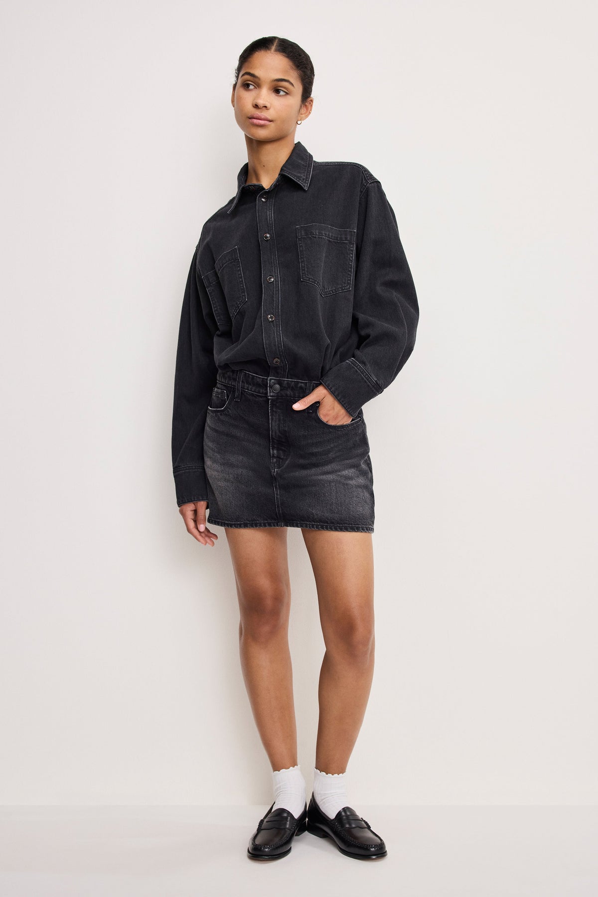 Luxury DENIM SHIRT DRESS BLACK389