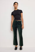 Luxury VELVET GOOD HIGH RISE KICK FLARE PANTS PINE GREEN003
