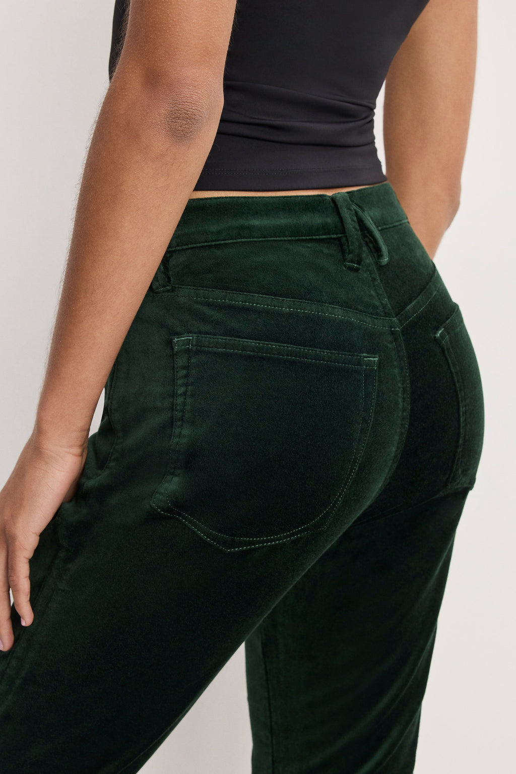 Luxury VELVET GOOD HIGH RISE KICK FLARE PANTS PINE GREEN003