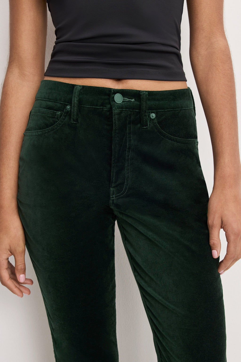 Luxury VELVET GOOD HIGH RISE KICK FLARE PANTS PINE GREEN003