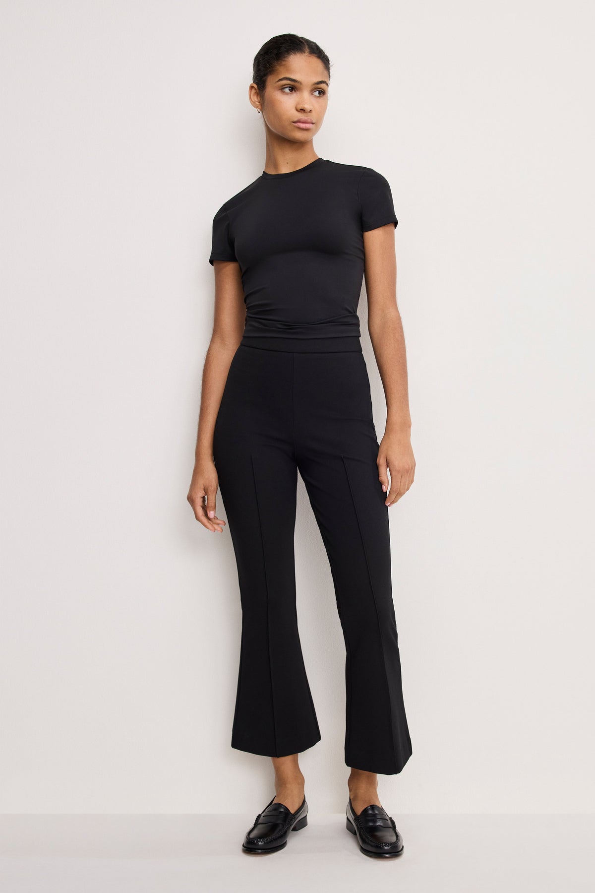 Luxury SOFT STRETCH PONTE KICK FLARE PANTS BLACK001