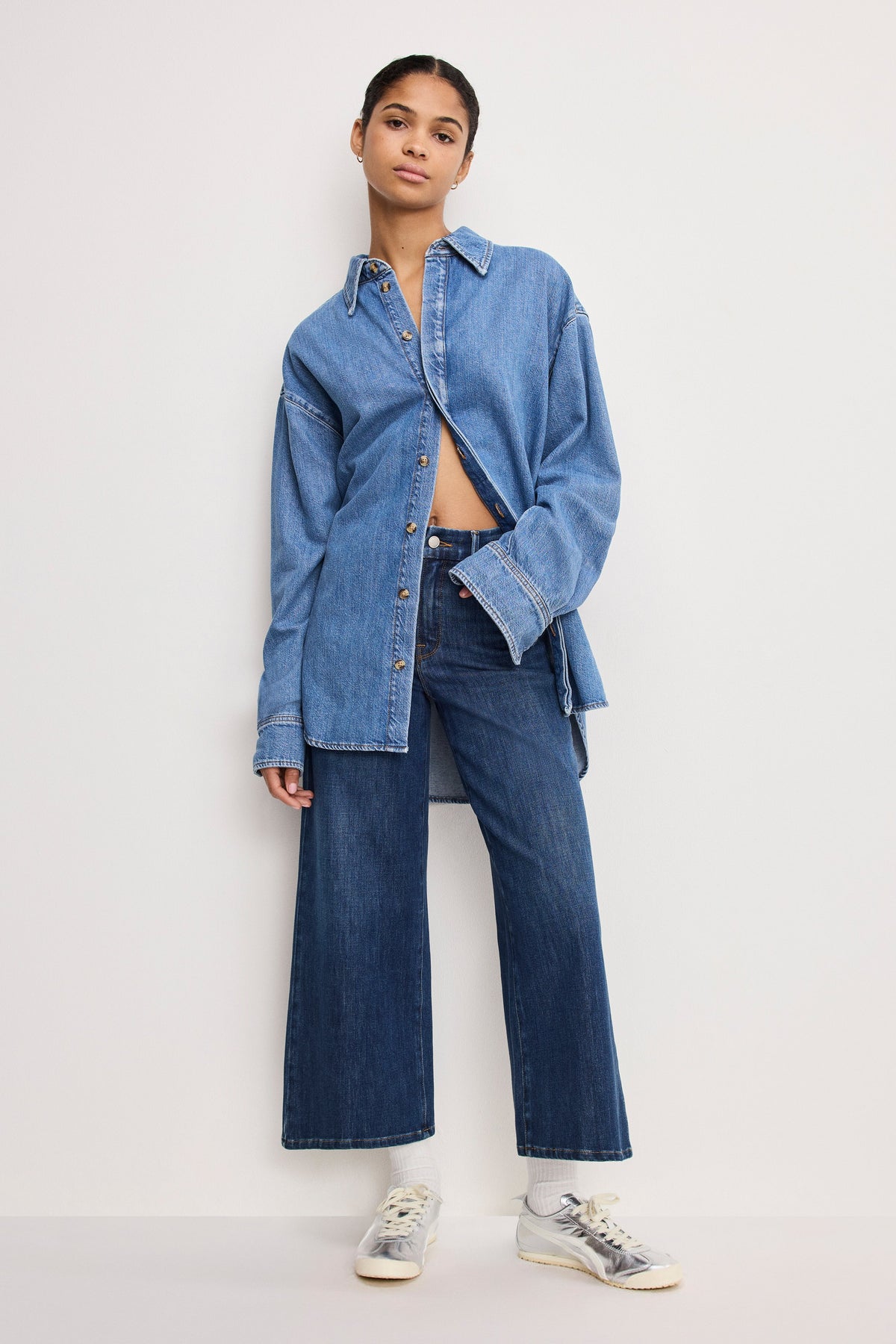 Luxury SOFT TECH GOOD WAIST PALAZZO CROPPED JEANS INDIGO977