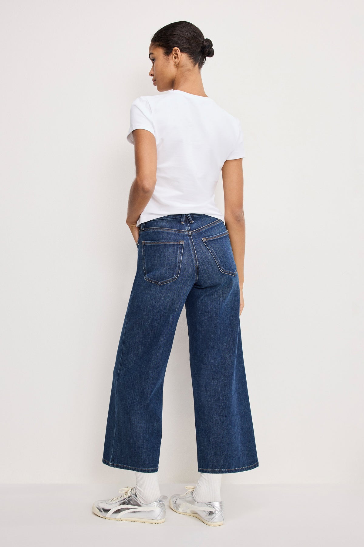 Luxury SOFT TECH GOOD WAIST PALAZZO CROPPED JEANS INDIGO977