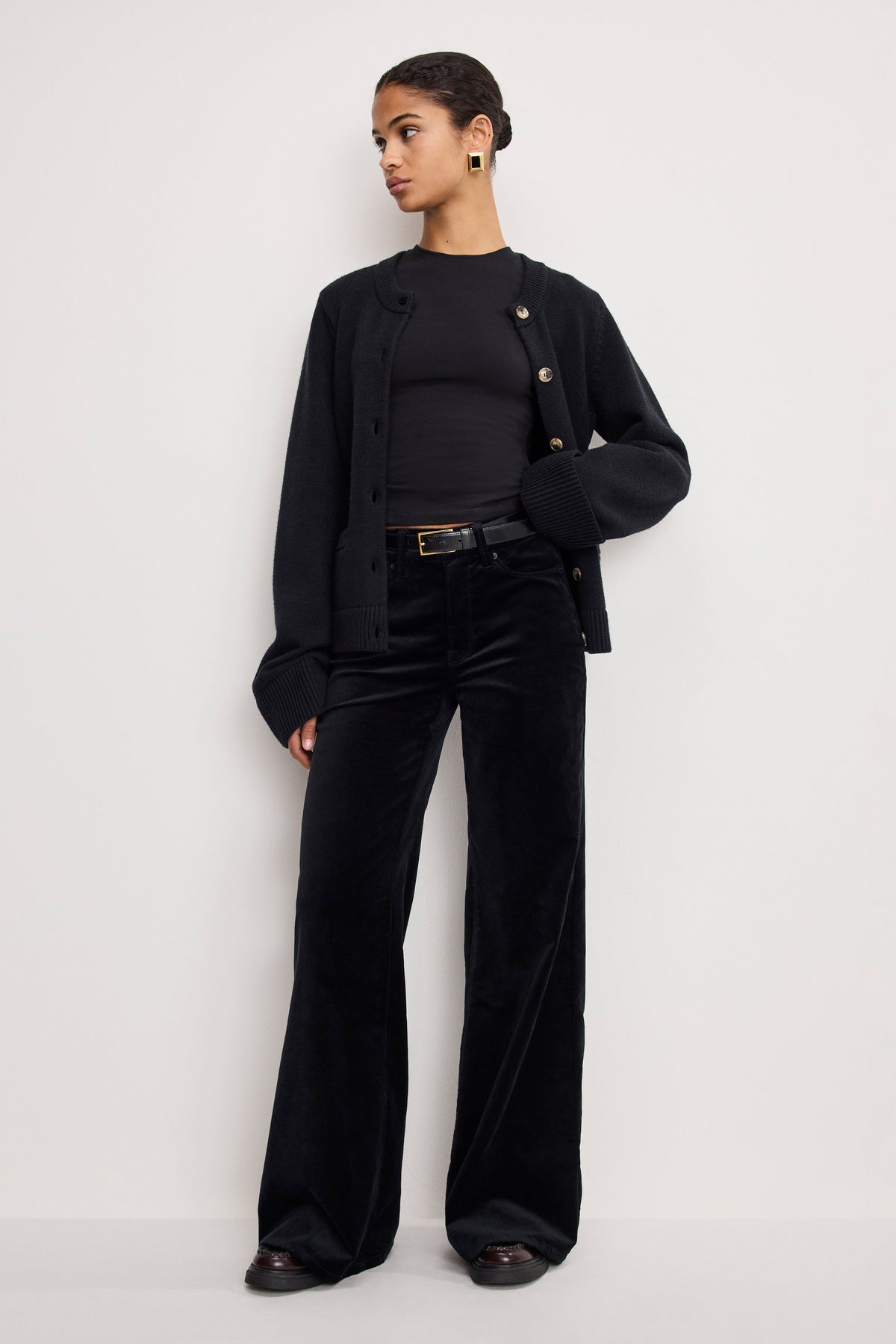 Luxury VELVET GOOD WAIST PALAZZO PANTS BLACK001