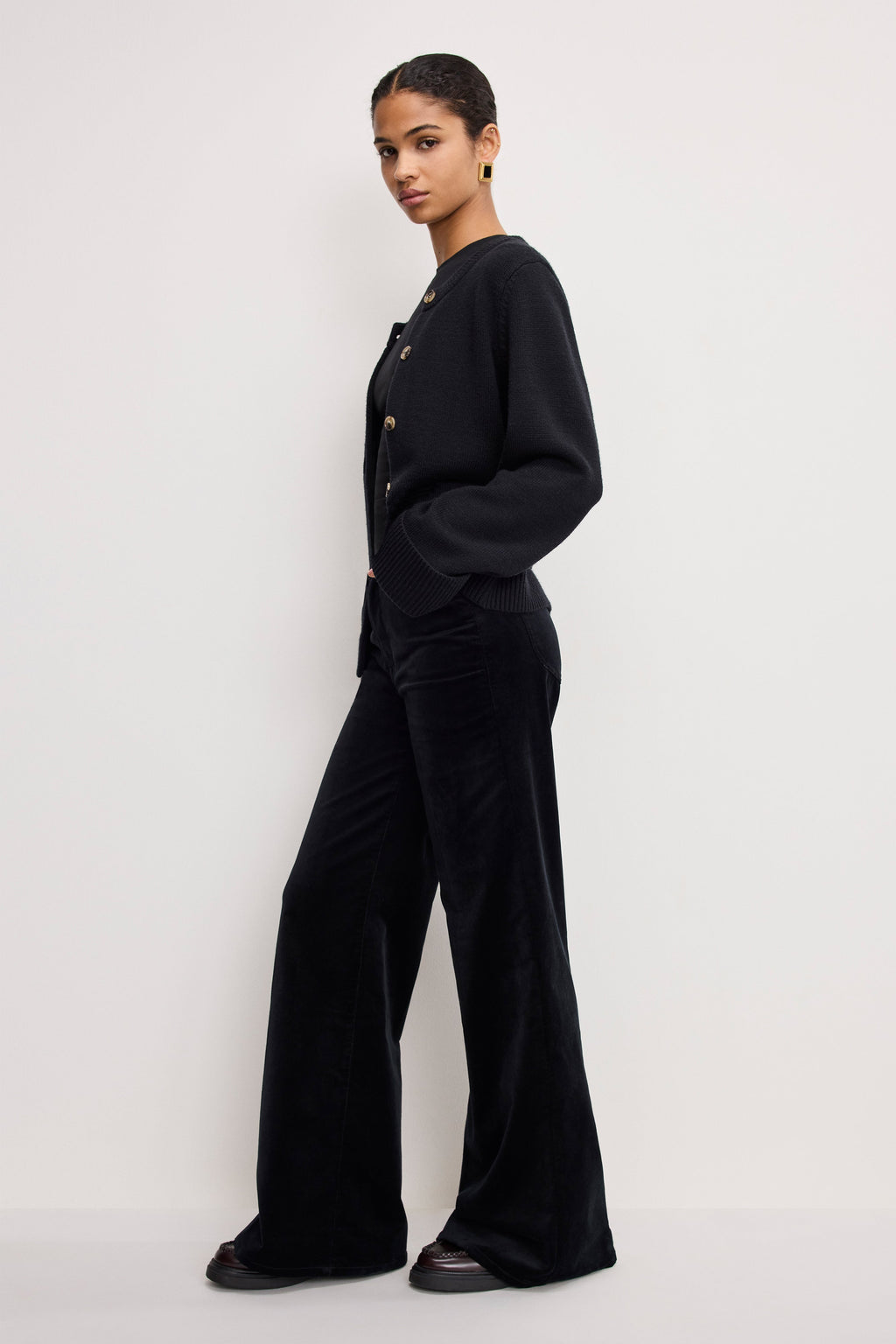 Luxury VELVET GOOD WAIST PALAZZO PANTS BLACK001