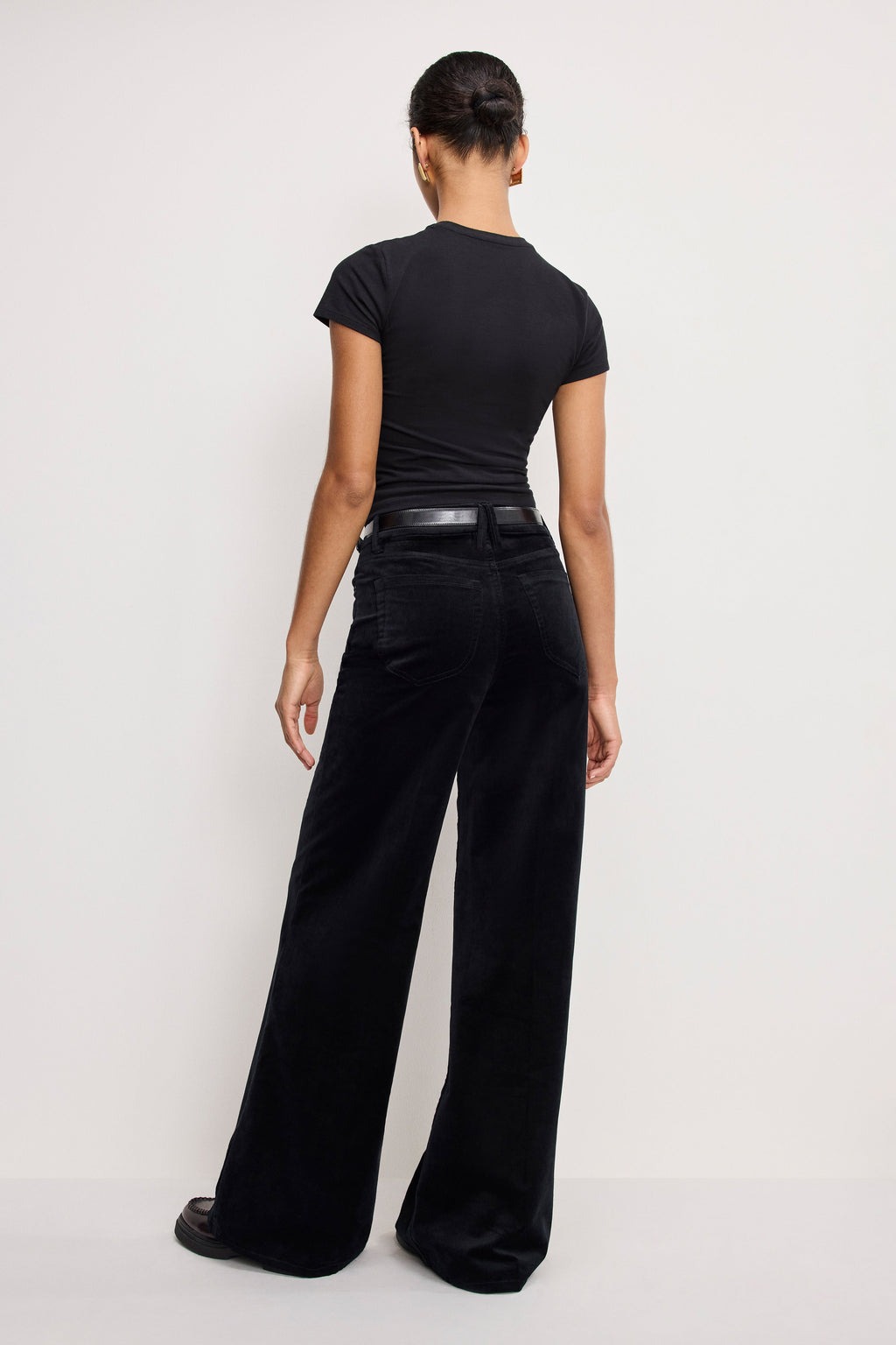 Luxury VELVET GOOD WAIST PALAZZO PANTS BLACK001
