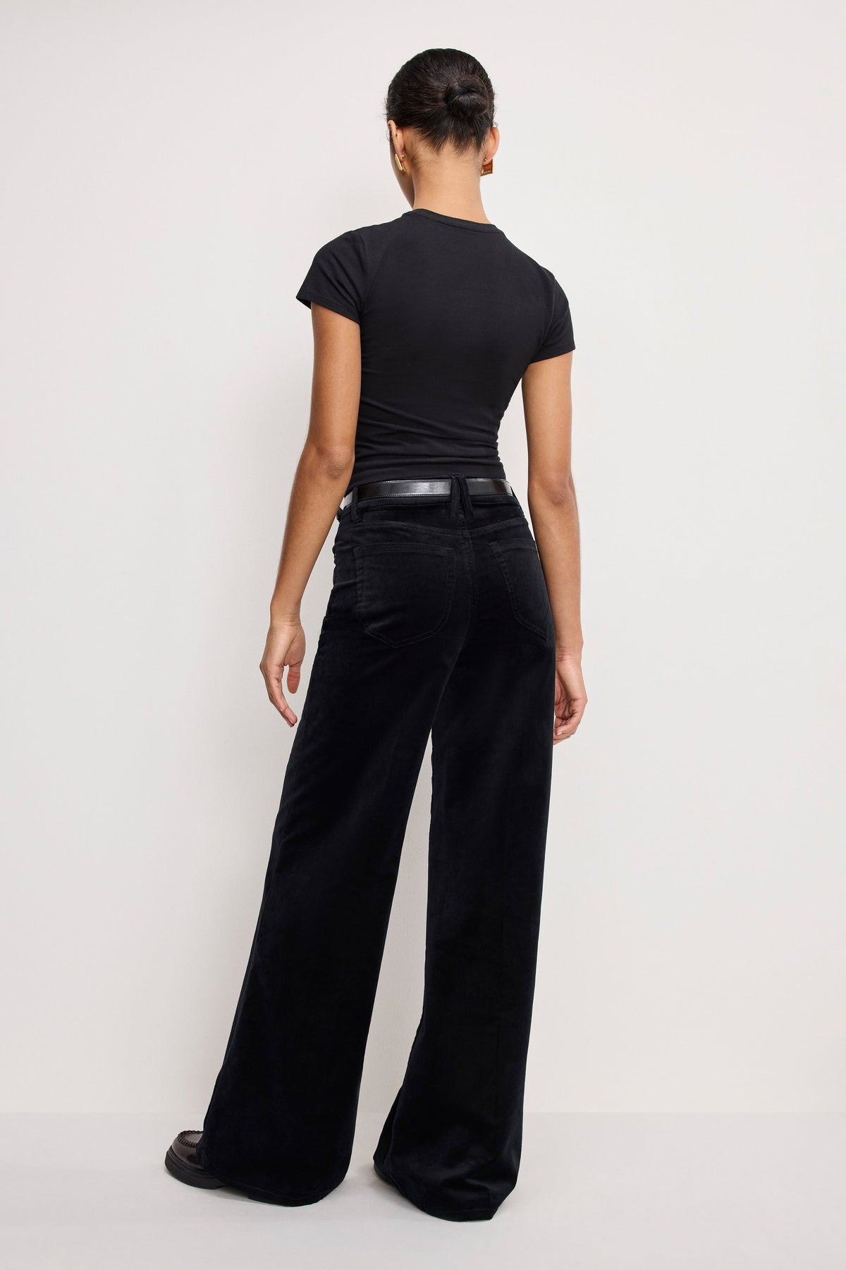 Luxury VELVET GOOD WAIST PALAZZO PANTS BLACK001