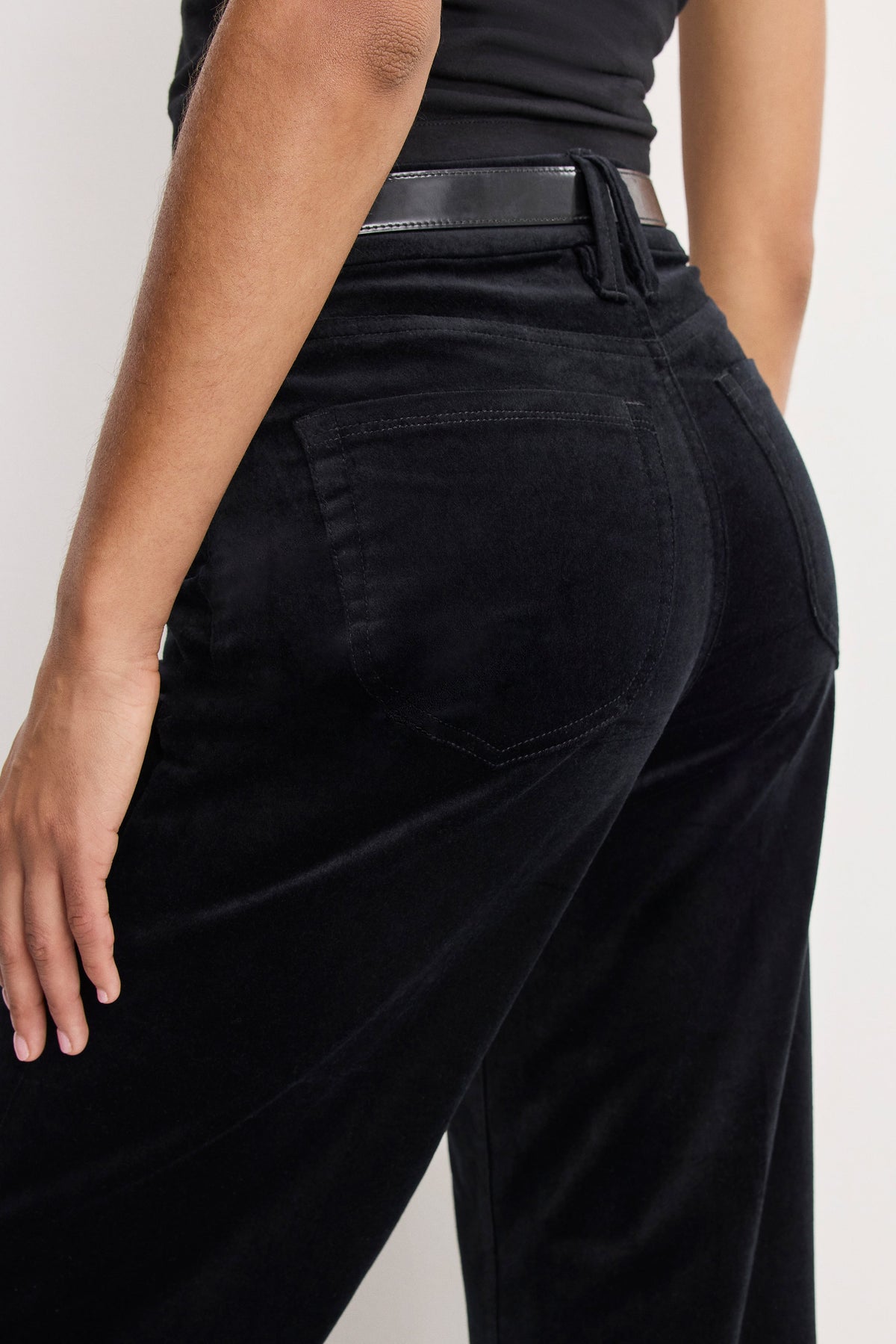 Luxury VELVET GOOD WAIST PALAZZO PANTS BLACK001