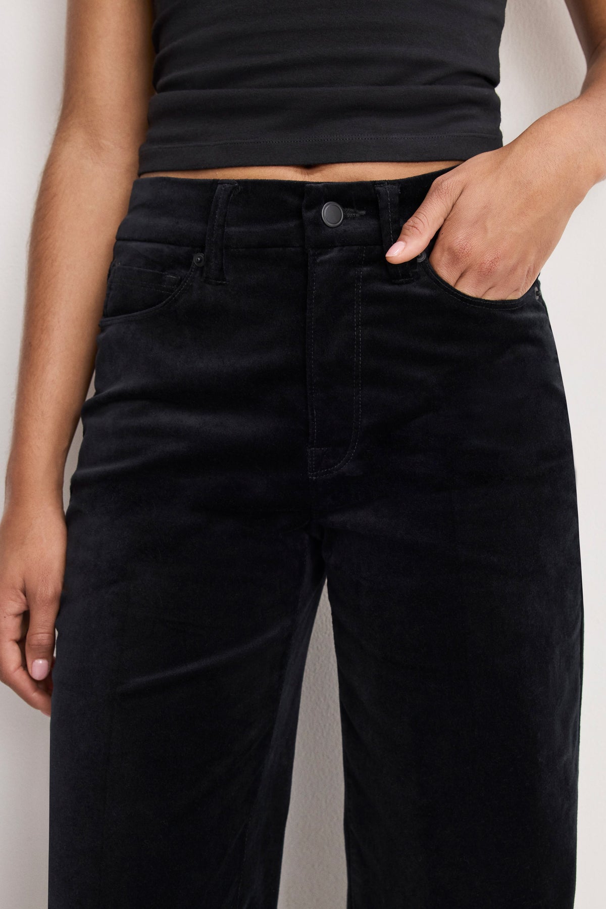 Luxury VELVET GOOD WAIST PALAZZO PANTS BLACK001