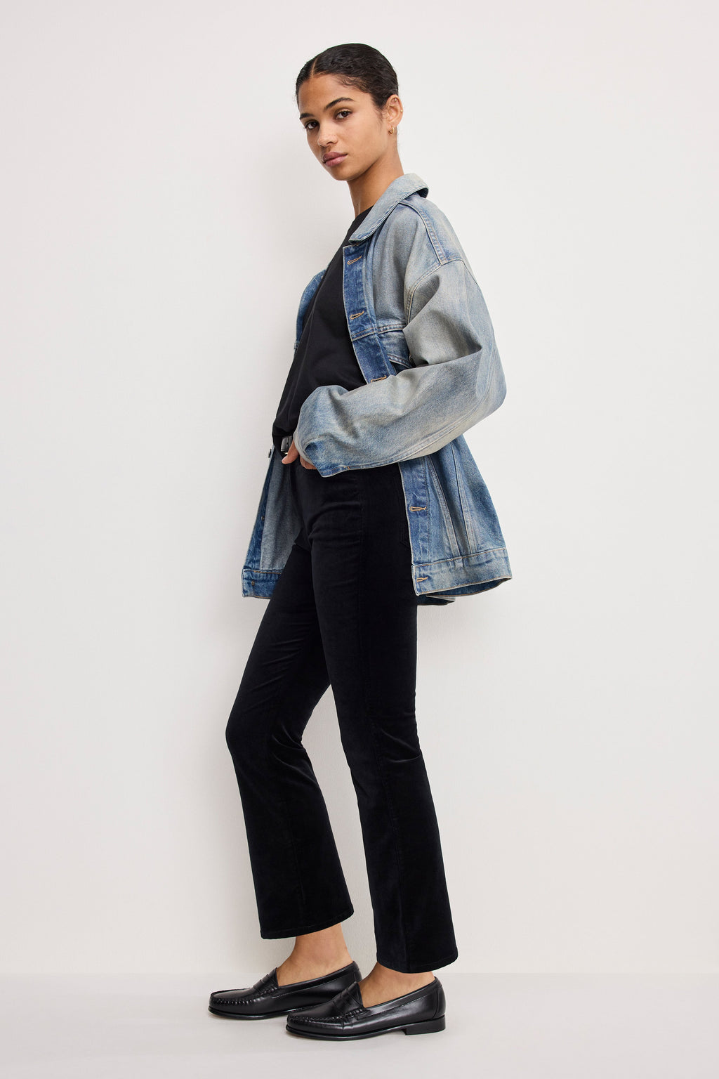 Luxury VELVET GOOD HIGH RISE KICK FLARE PANTS BLACK001