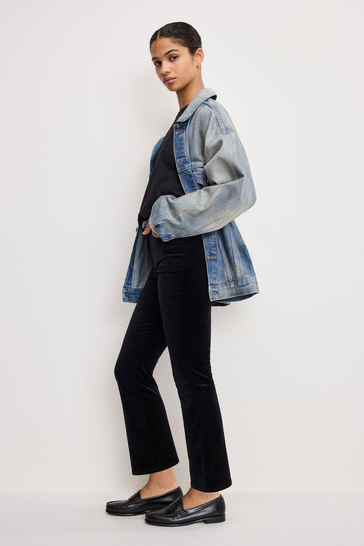 Luxury VELVET GOOD HIGH RISE KICK FLARE PANTS BLACK001