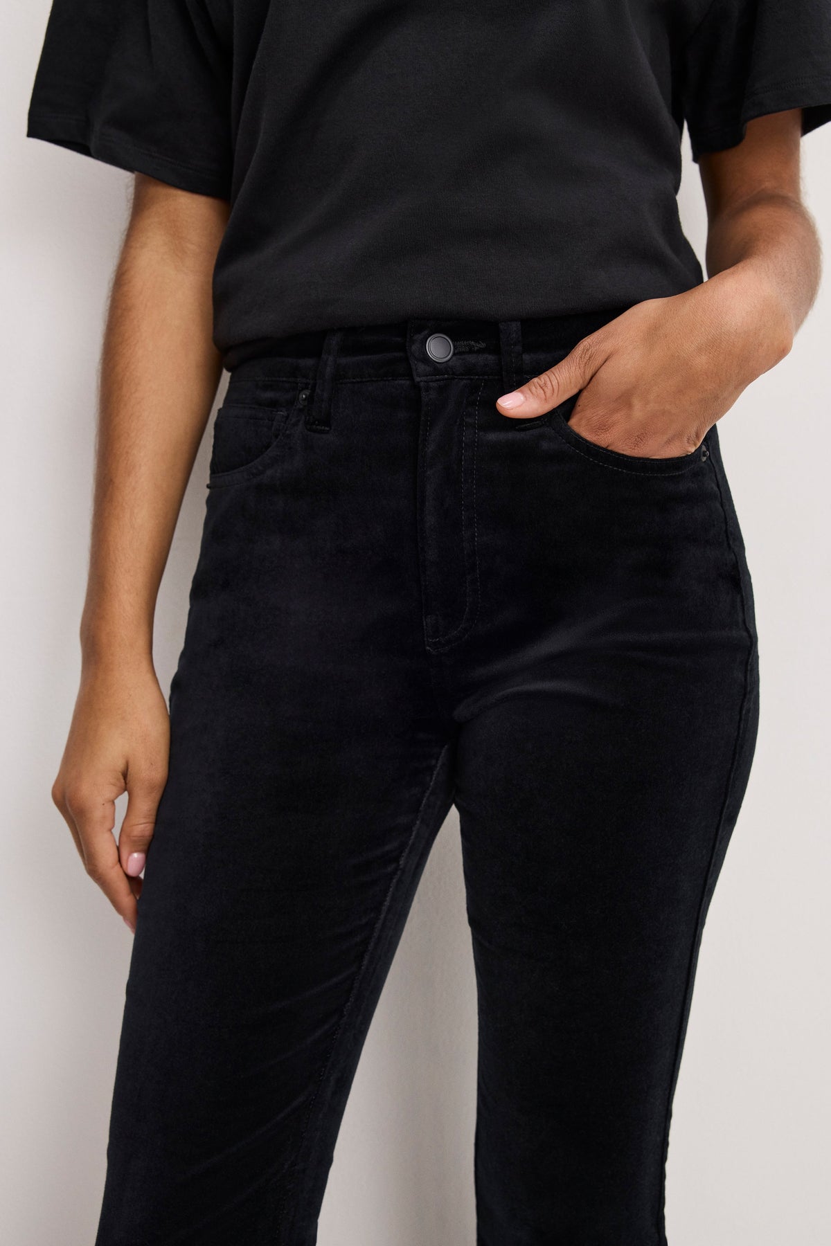 Luxury VELVET GOOD HIGH RISE KICK FLARE PANTS BLACK001
